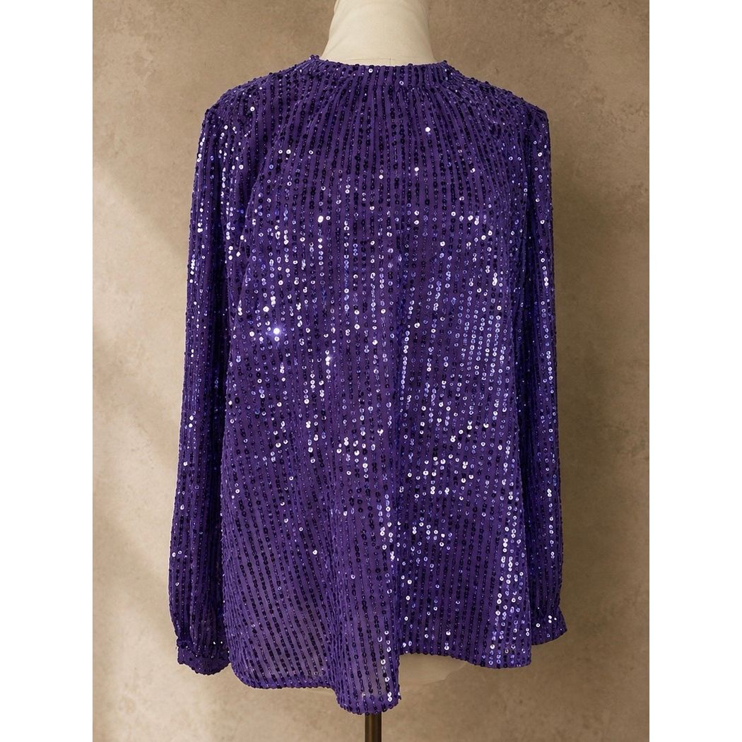 Anthropologie Xl Let Me Be Shelly Sequined Blouse Purple Boho Party Top
